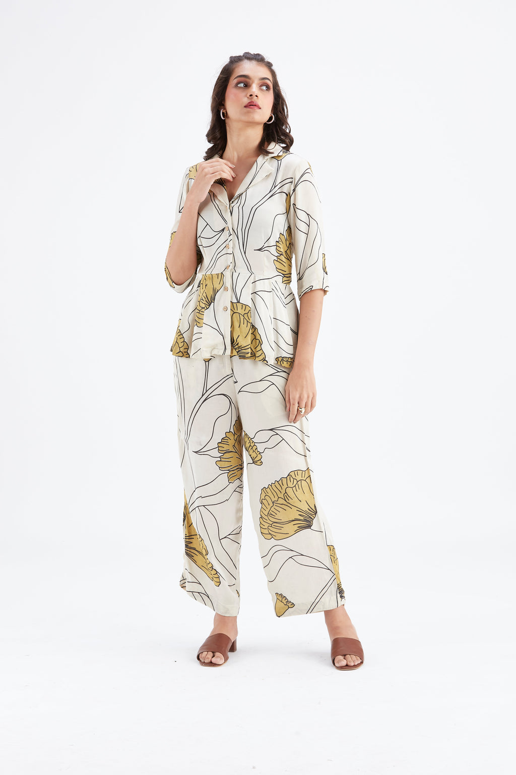 Zola White Floral Printed Cotton Co-ord set at Kamakhyaa by Hasttvam. This item is Cotton, Ete by Hasttvam, Floral Prints, Fusion Wear, Hand Printed, White, Womenswear