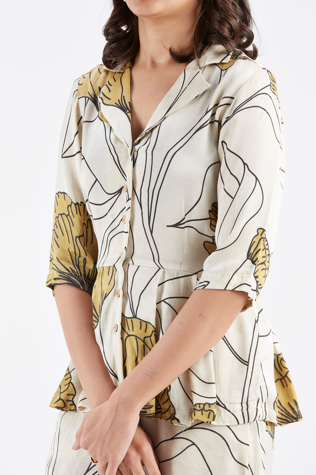 Zola White Floral Printed Cotton Co-ord set at Kamakhyaa by Hasttvam. This item is Cotton, Ete by Hasttvam, Floral Prints, Fusion Wear, Hand Printed, White, Womenswear