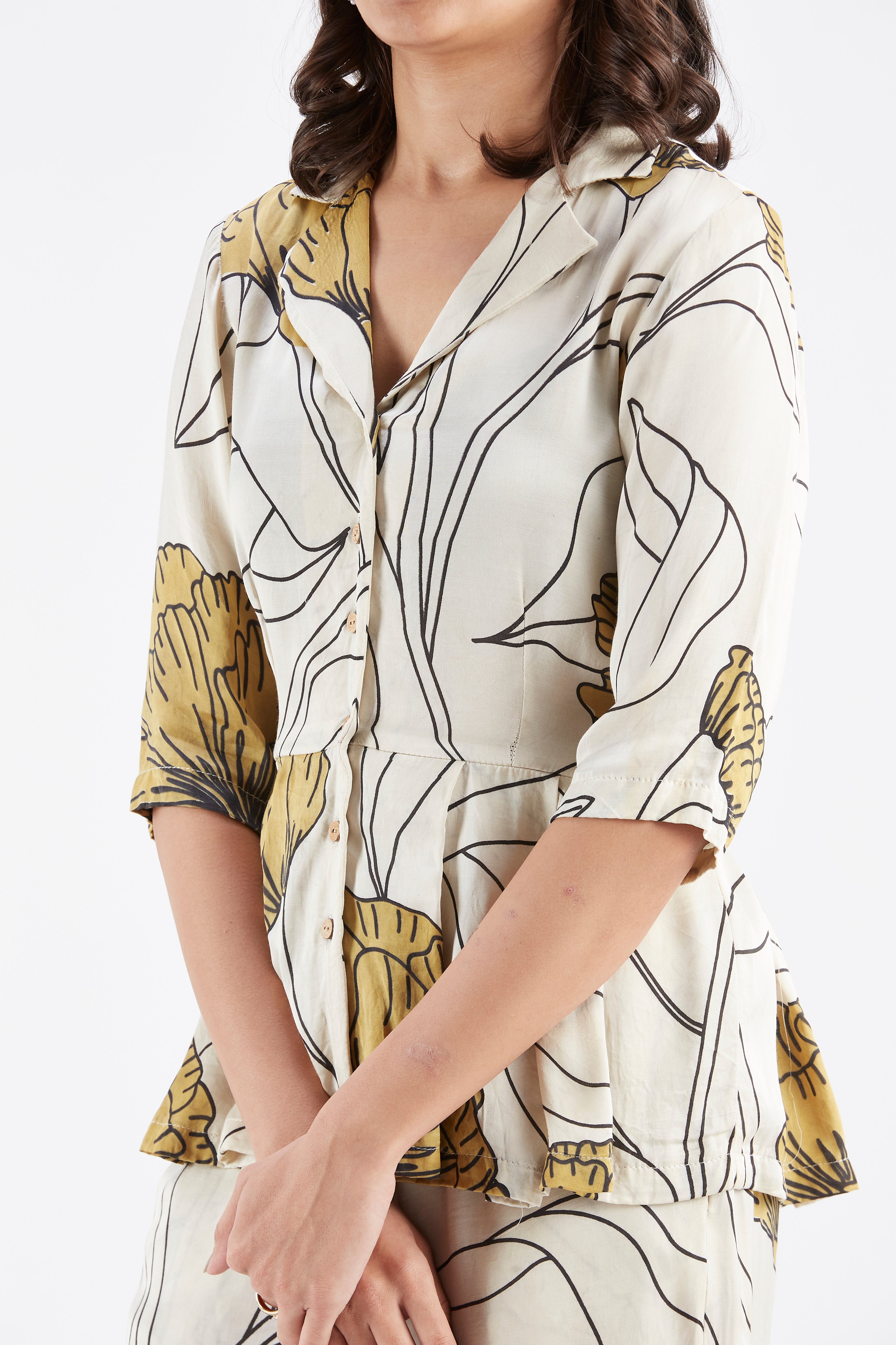 Zola White Floral Printed Cotton Co-ord set at Kamakhyaa by Hasttvam. This item is Cotton, Ete by Hasttvam, Floral Prints, Fusion Wear, Hand Printed, White, Womenswear