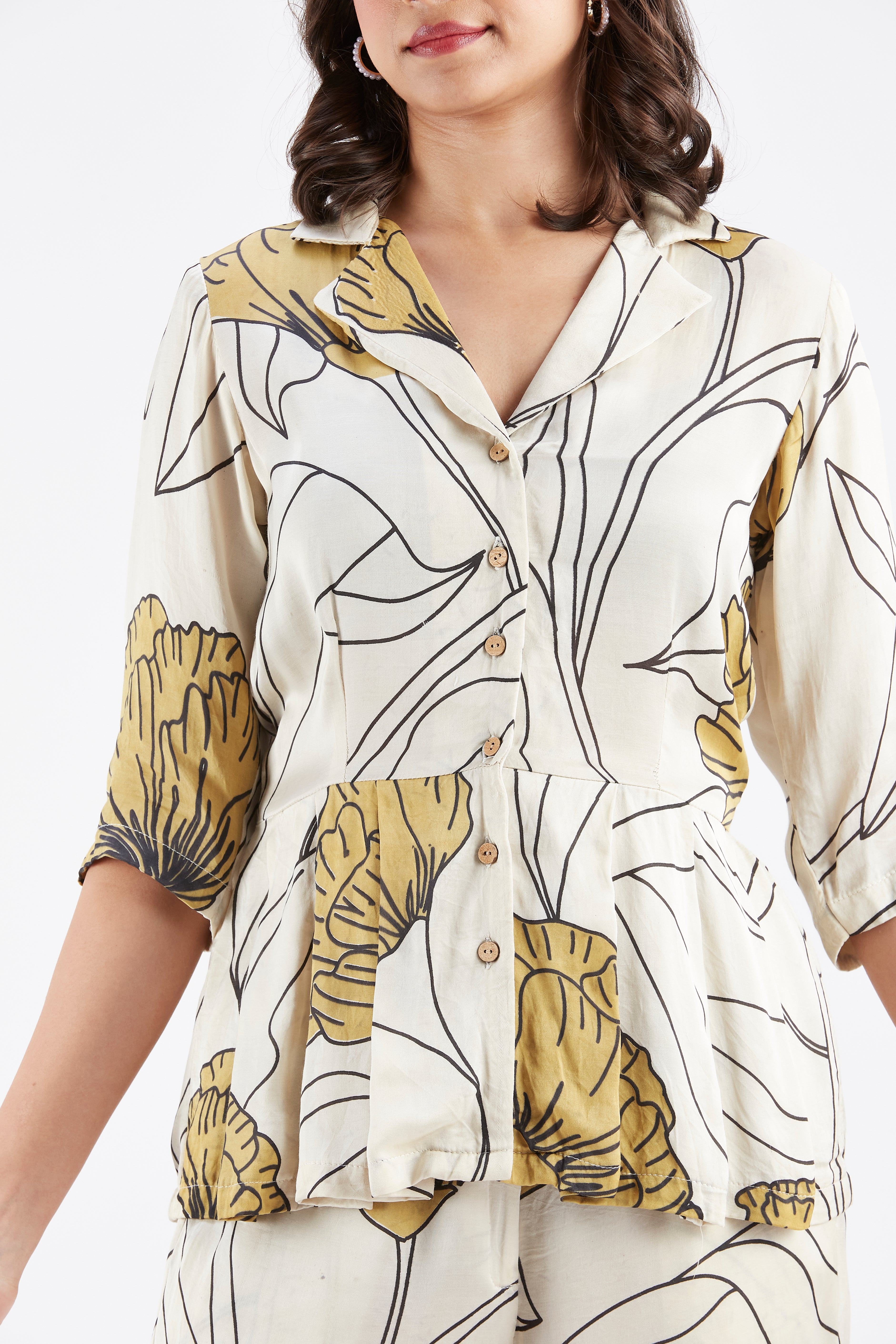 Zola White Floral Printed Cotton Co-ord set at Kamakhyaa by Hasttvam. This item is Cotton, Ete by Hasttvam, Floral Prints, Fusion Wear, Hand Printed, White, Womenswear