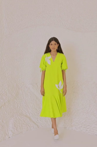 Lime Solid Midi Dress