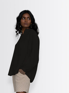 Afternoon Thunderstorm Shirt at Kamakhyaa by Reistor. This item is Black, Hemp, Natural, Noir, Office Wear, Regular Fit, Shirts, Solids, Tops, Womenswear
