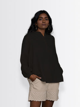 Afternoon Thunderstorm Shirt at Kamakhyaa by Reistor. This item is Black, Hemp, Natural, Noir, Office Wear, Regular Fit, Shirts, Solids, Tops, Womenswear