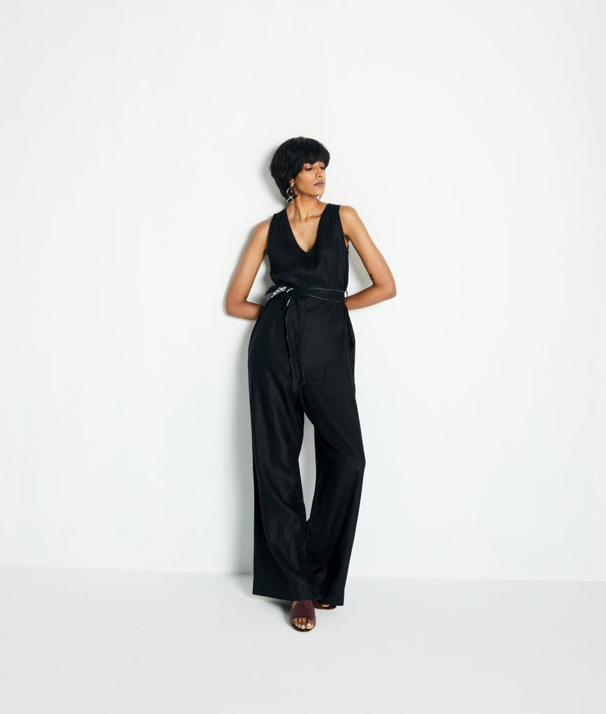 All Around the World Jumpsuit at Kamakhyaa by Reistor. This item is Black, Hemp, Jumpsuits, Natural, Noir, Office Wear, Regular Fit, Solids, Womenswear