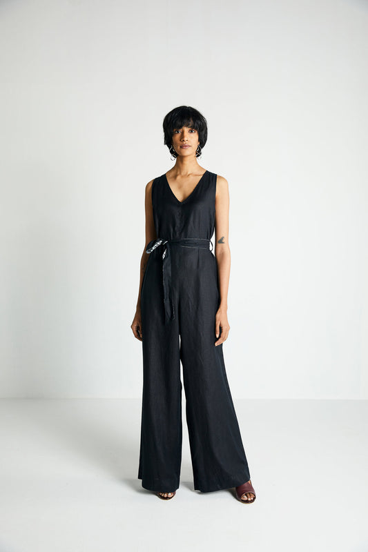 All Around the World Jumpsuit at Kamakhyaa by Reistor. This item is Black, Hemp, Jumpsuits, Natural, Noir, Office Wear, Regular Fit, Solids, Womenswear