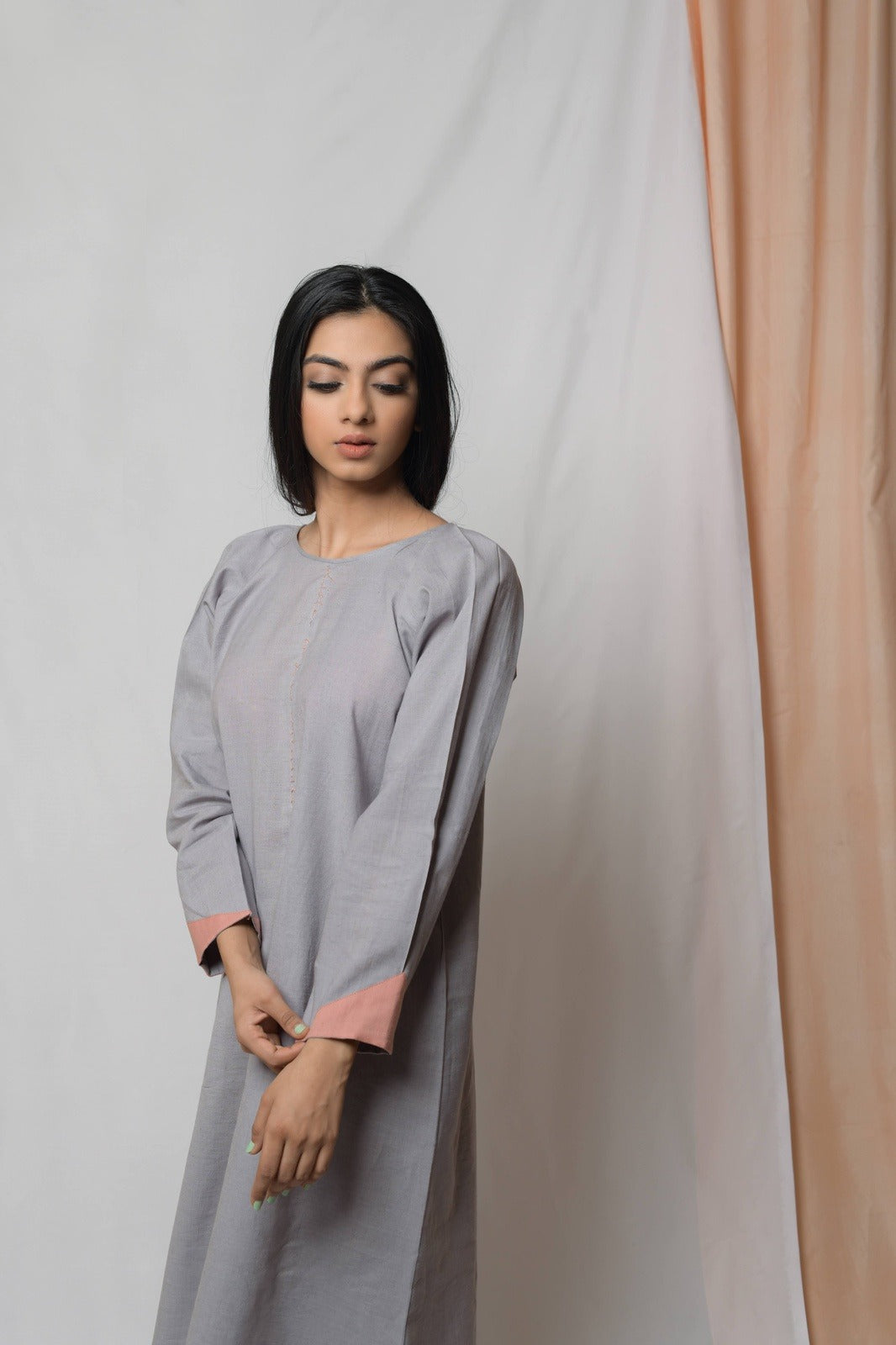 Anchor Grey Midi Dress at Kamakhyaa by Niraa. This item is Casual Wear, Cotton khadi, Fitted At Bust, Grey, Midi Dresses, Natural with azo dyes, Solids, Tales of rippling brooks, Womenswear