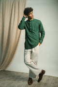 Angrakha Shirt at Kamakhyaa by Lafaani. This item is 100% pure cotton, Casual Wear, Green, Menswear, Natural with azo free dyes, Organic, Regular Fit, Rewind, Shirts, Solids