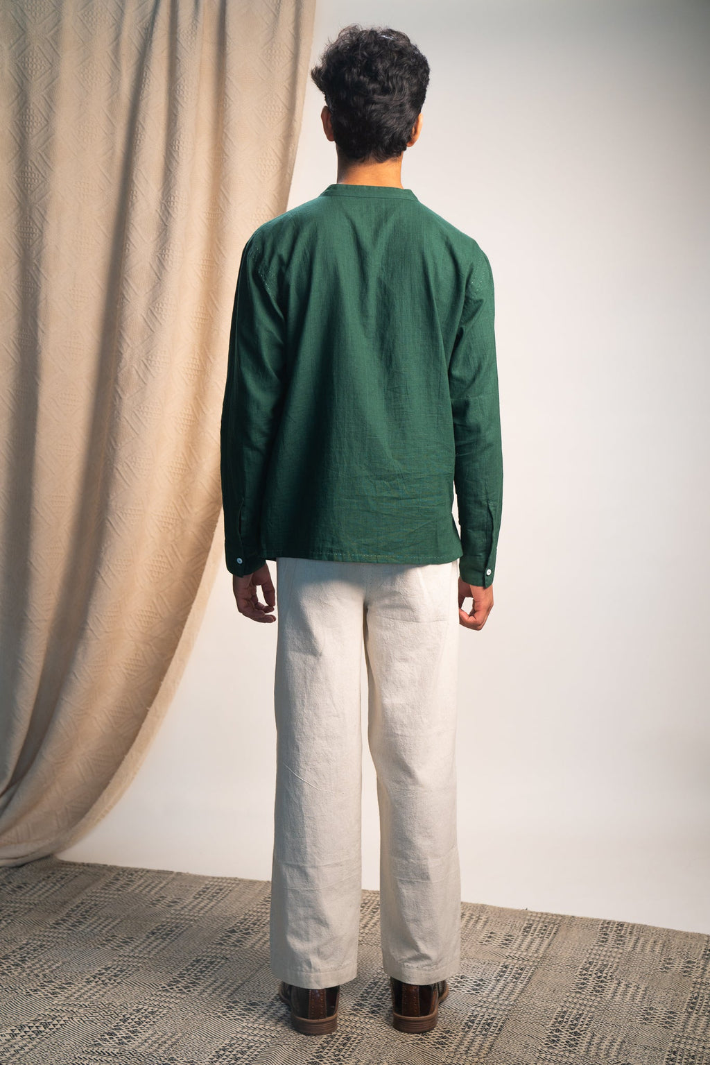 Angrakha Shirt at Kamakhyaa by Lafaani. This item is 100% pure cotton, Casual Wear, Green, Menswear, Natural with azo free dyes, Organic, Regular Fit, Rewind, Shirts, Solids