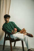 Angrakha Shirt & Pants Set at Kamakhyaa by Lafaani. This item is 100% pure cotton, Casual Wear, Co-ord Sets, Green, Kora, Menswear, Natural with azo free dyes, Organic, Regular Fit, Rewind, Solids
