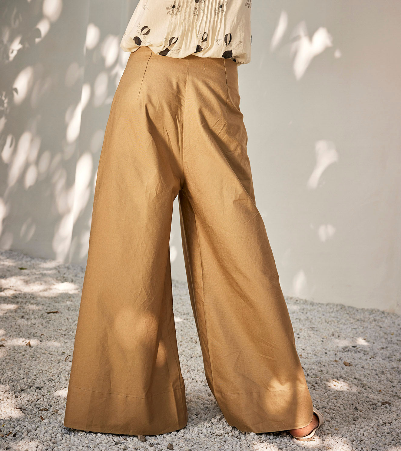 Antique Hope Trousers at Kamakhyaa by Khara Kapas. This item is Beige, Casual Wear, Oh! Sussana Spring 2023, Organic, Regular Fit, Solids, Trousers, Twill Cotton, Womenswear