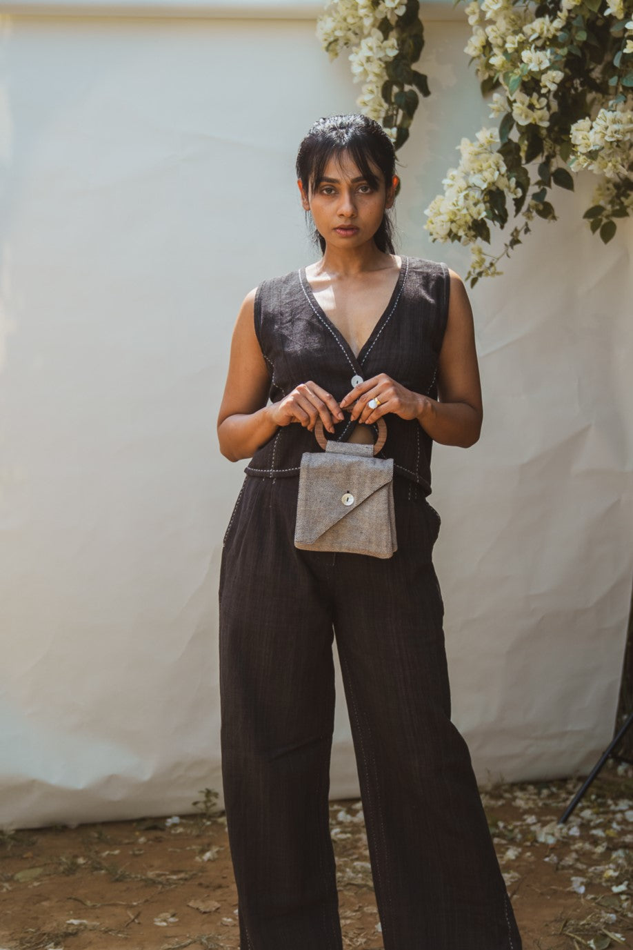 Assymetric Flap Bag at Kamakhyaa by Lafaani. This item is 100% pure cotton, Bags, Black, Casual Wear, Grey, Handbags, Natural with azo free dyes, Organic, Regular Fit, Solids, Sonder