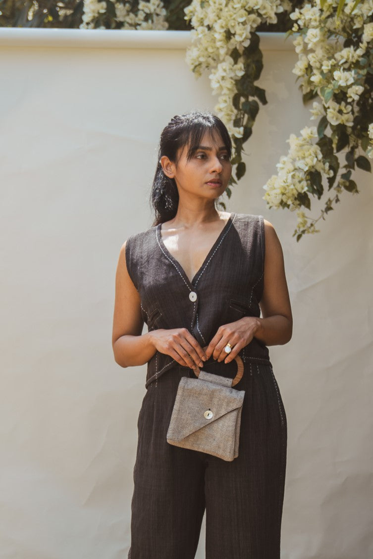 Assymetric Flap Bag at Kamakhyaa by Lafaani. This item is 100% pure cotton, Bags, Black, Casual Wear, Grey, Handbags, Natural with azo free dyes, Organic, Regular Fit, Solids, Sonder