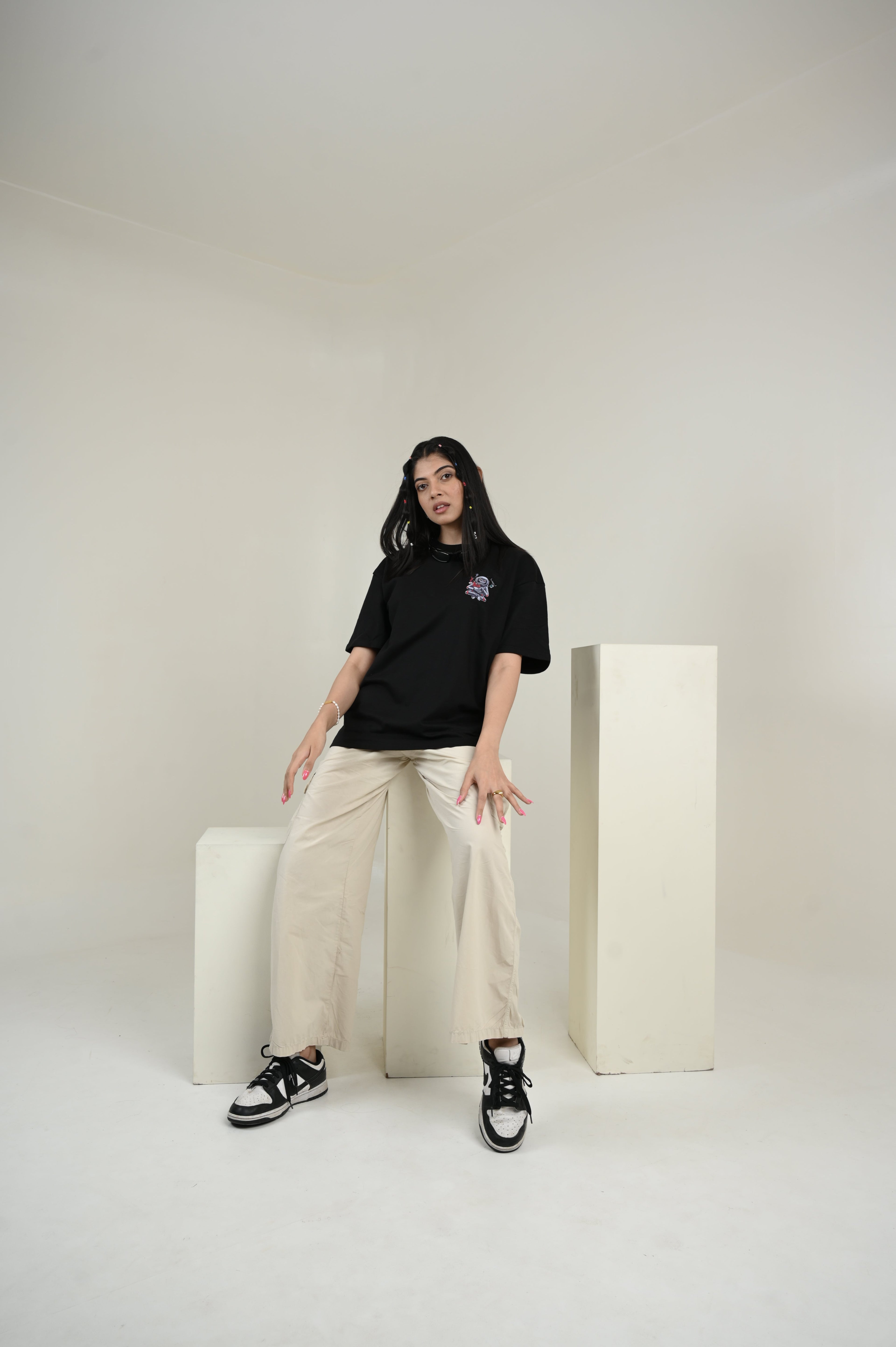 Astronaut 100% Cotton Oversized Black T-shirt at Kamakhyaa by Unfussy. This item is 100% cotton, Black, Casual Wear, Organic, Oversized Fit, Printed, T-Shirts, Unfussy, Unisex, Womenswear