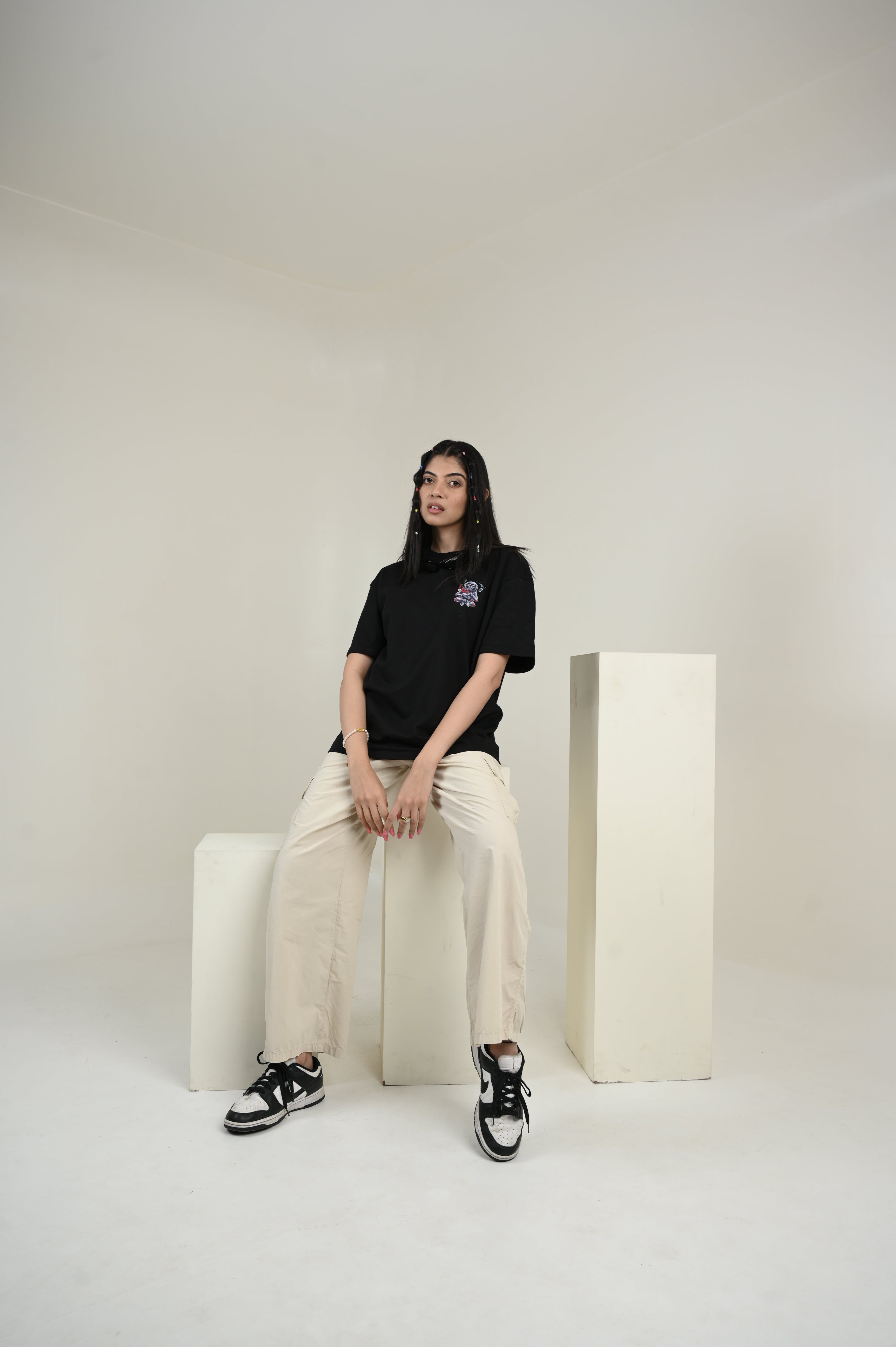 Astronaut 100% Cotton Oversized Black T-shirt at Kamakhyaa by Unfussy. This item is 100% cotton, Black, Casual Wear, Organic, Oversized Fit, Printed, T-Shirts, Unfussy, Unisex, Womenswear