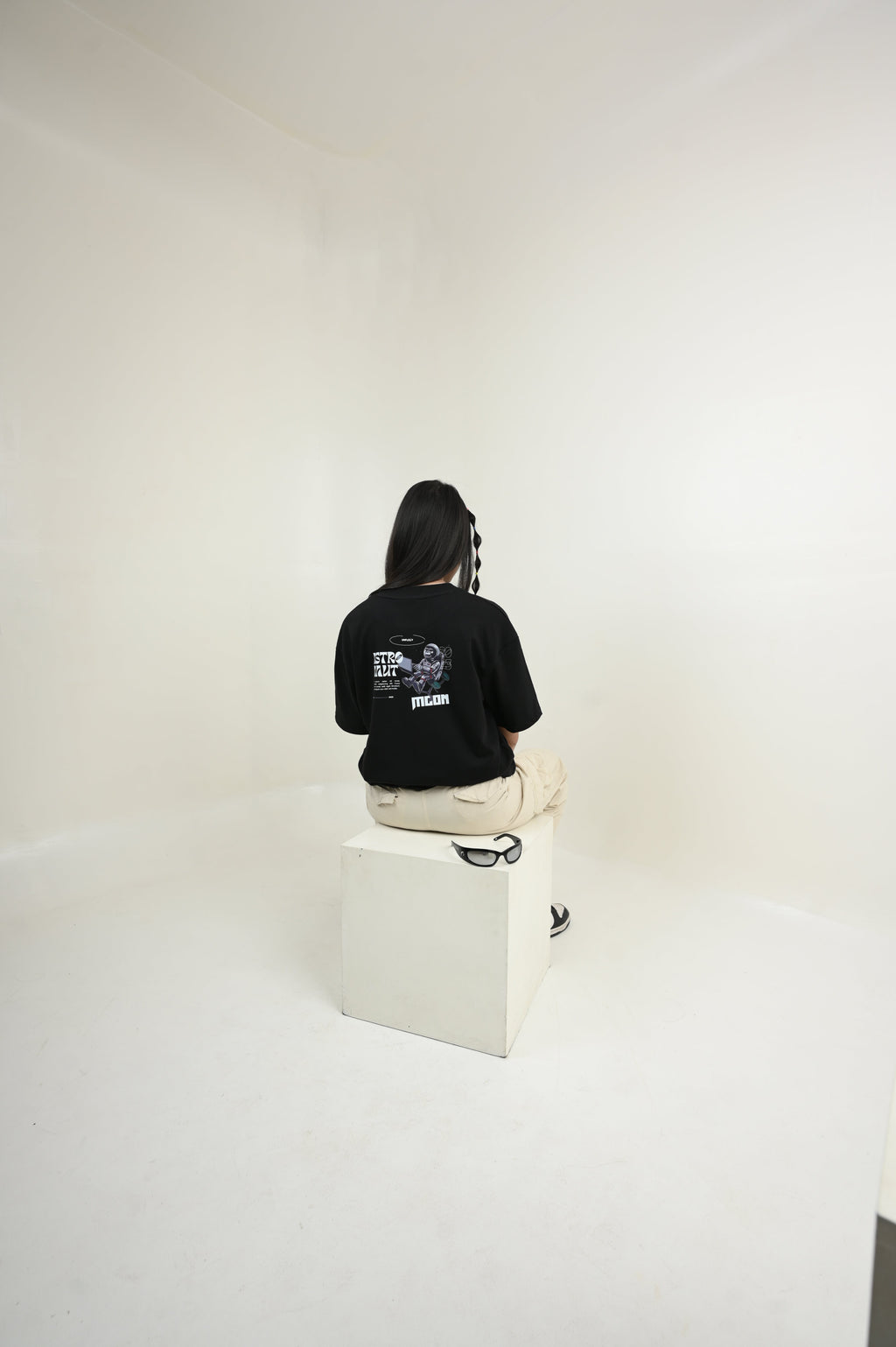 Astronaut 100% Cotton Oversized Black T-shirt at Kamakhyaa by Unfussy. This item is 100% cotton, Black, Casual Wear, Organic, Oversized Fit, Printed, T-Shirts, Unfussy, Unisex, Womenswear
