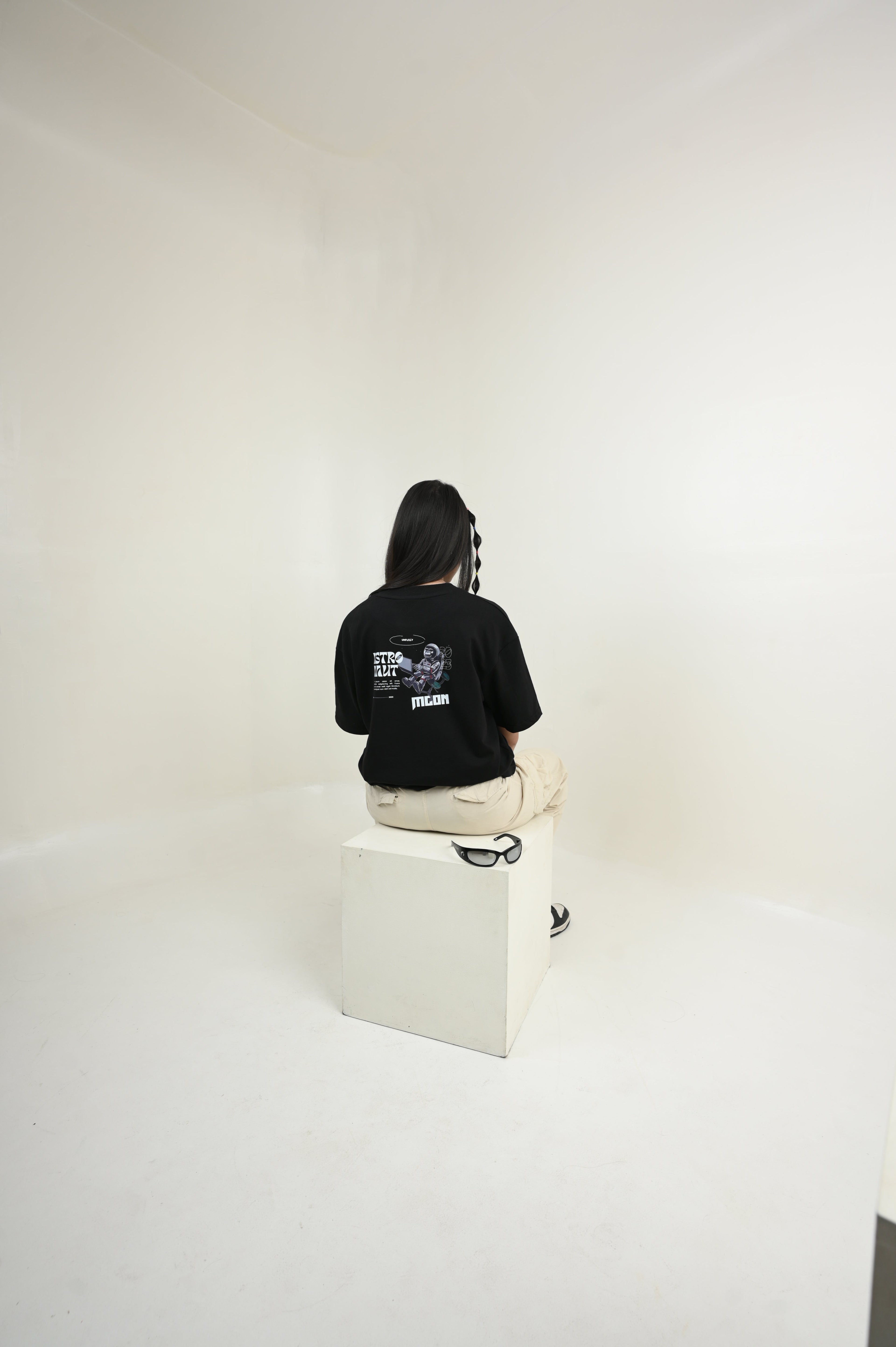 Astronaut 100% Cotton Oversized Black T-shirt at Kamakhyaa by Unfussy. This item is 100% cotton, Black, Casual Wear, Organic, Oversized Fit, Printed, T-Shirts, Unfussy, Unisex, Womenswear