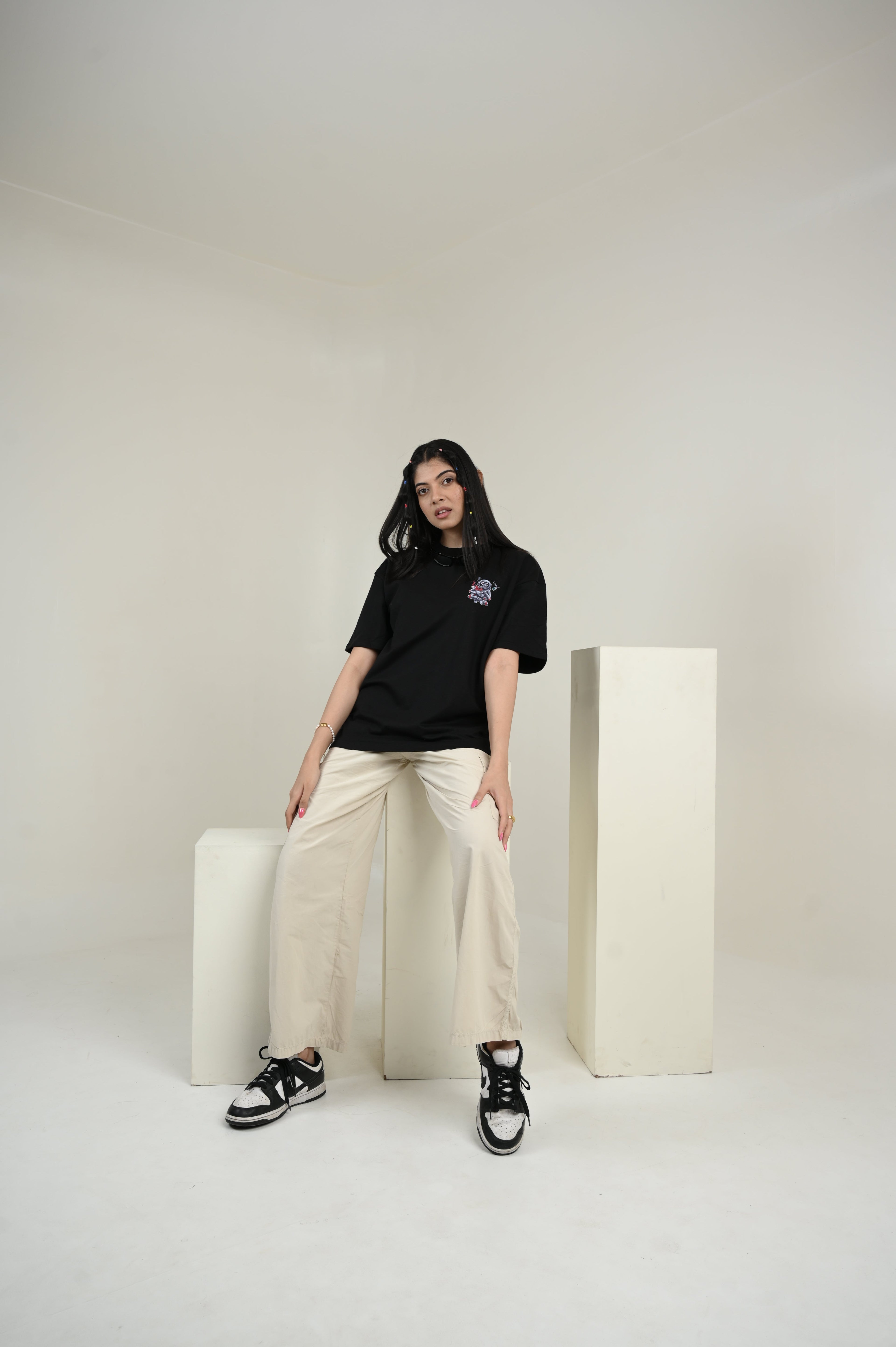 Astronaut 100% Cotton Oversized Black T-shirt at Kamakhyaa by Unfussy. This item is 100% cotton, Black, Casual Wear, Organic, Oversized Fit, Printed, T-Shirts, Unfussy, Unisex, Womenswear