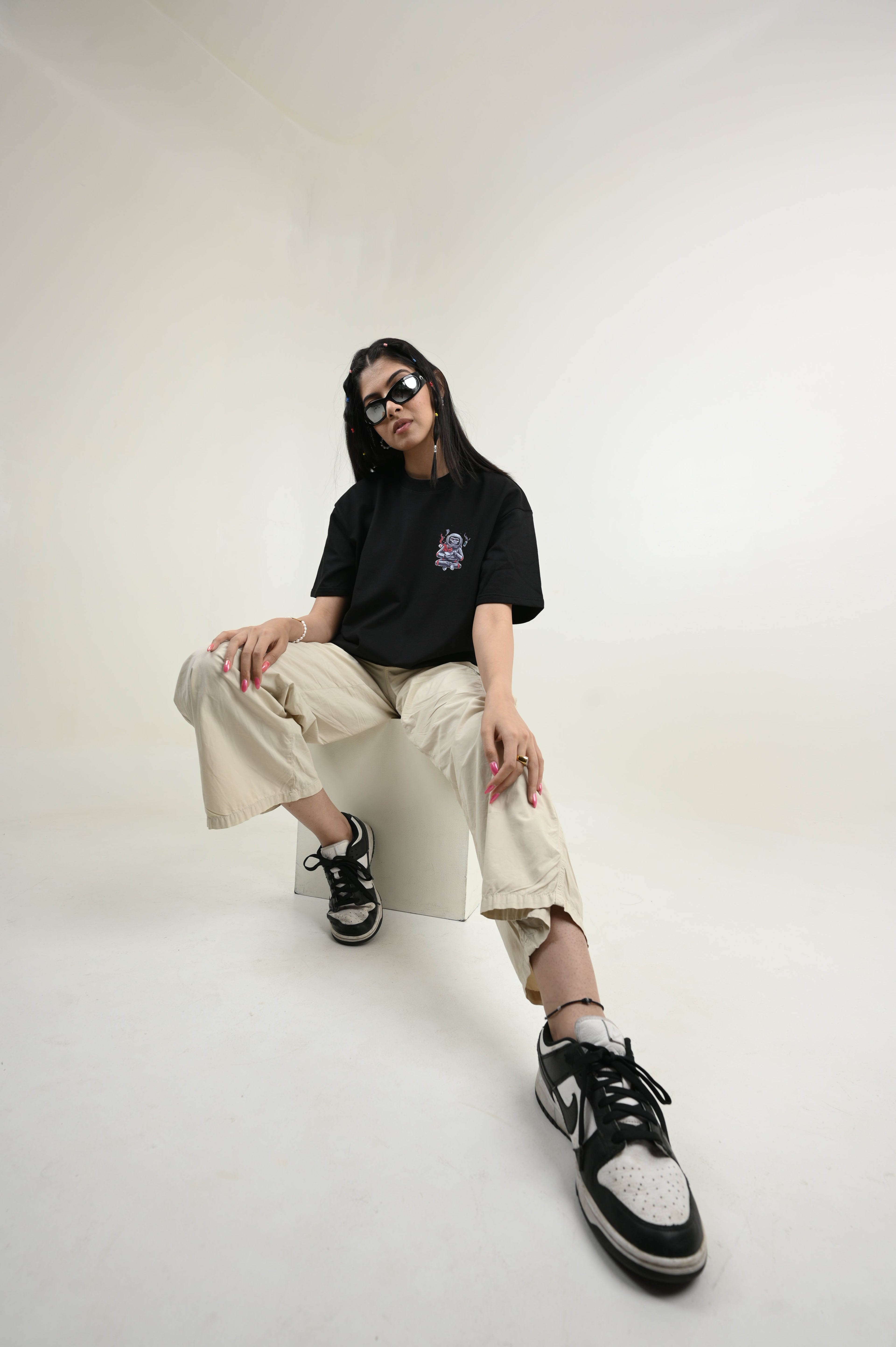 Astronaut 100% Cotton Oversized Black T-shirt at Kamakhyaa by Unfussy. This item is 100% cotton, Black, Casual Wear, Organic, Oversized Fit, Printed, T-Shirts, Unfussy, Unisex, Womenswear