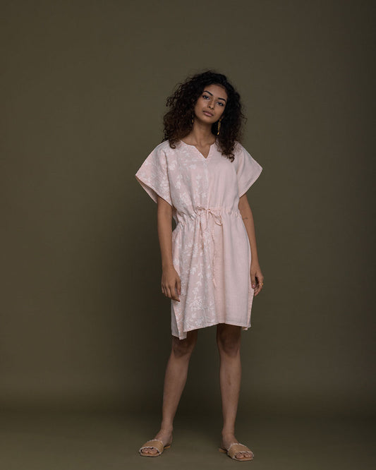 August Breeze Kaftan Dress - Ice Pink at Kamakhyaa by Reistor. This item is Casual Wear, Embroidered, Hemp, Kaftans, Less than $50, Mini Dresses, Natural, Pink, Products less than $25, Regular Fit, Solid Selfmade, Womenswear