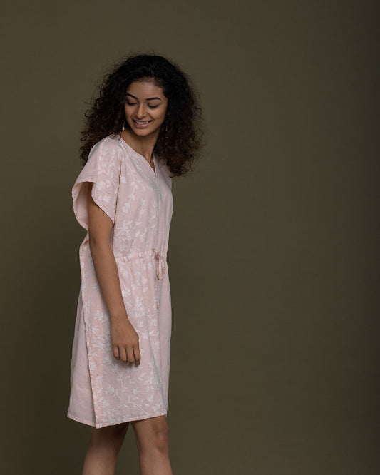 August Breeze Kaftan Dress - Ice Pink at Kamakhyaa by Reistor. This item is Casual Wear, Embroidered, Hemp, Kaftans, Less than $50, Mini Dresses, Natural, Pink, Products less than $25, Regular Fit, Womenswear