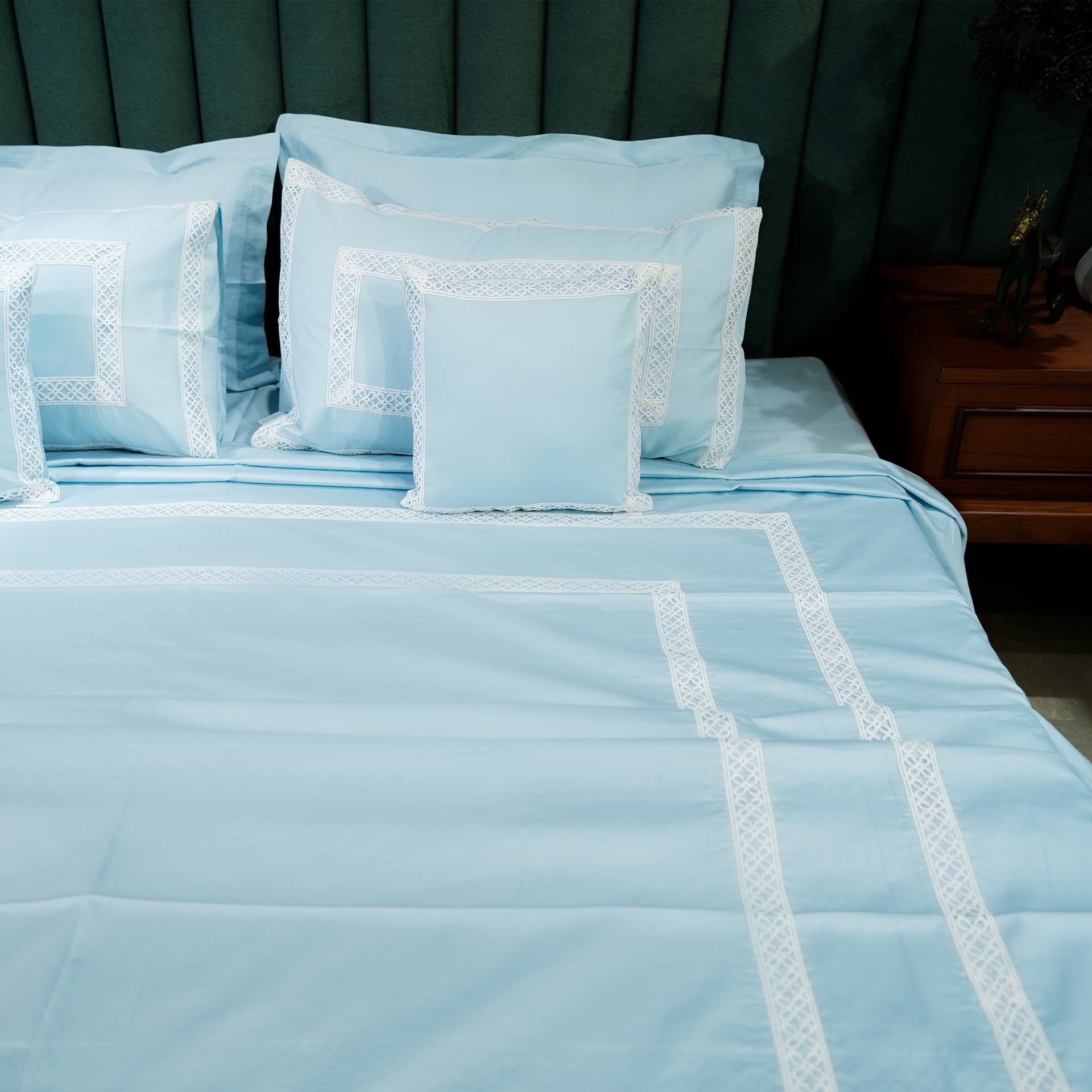 Azure Whisper Cotton Bloom Bedsheet Set with Pillow Covers at Kamakhyaa by Aetherea. This item is Designer Bedsheets, Home