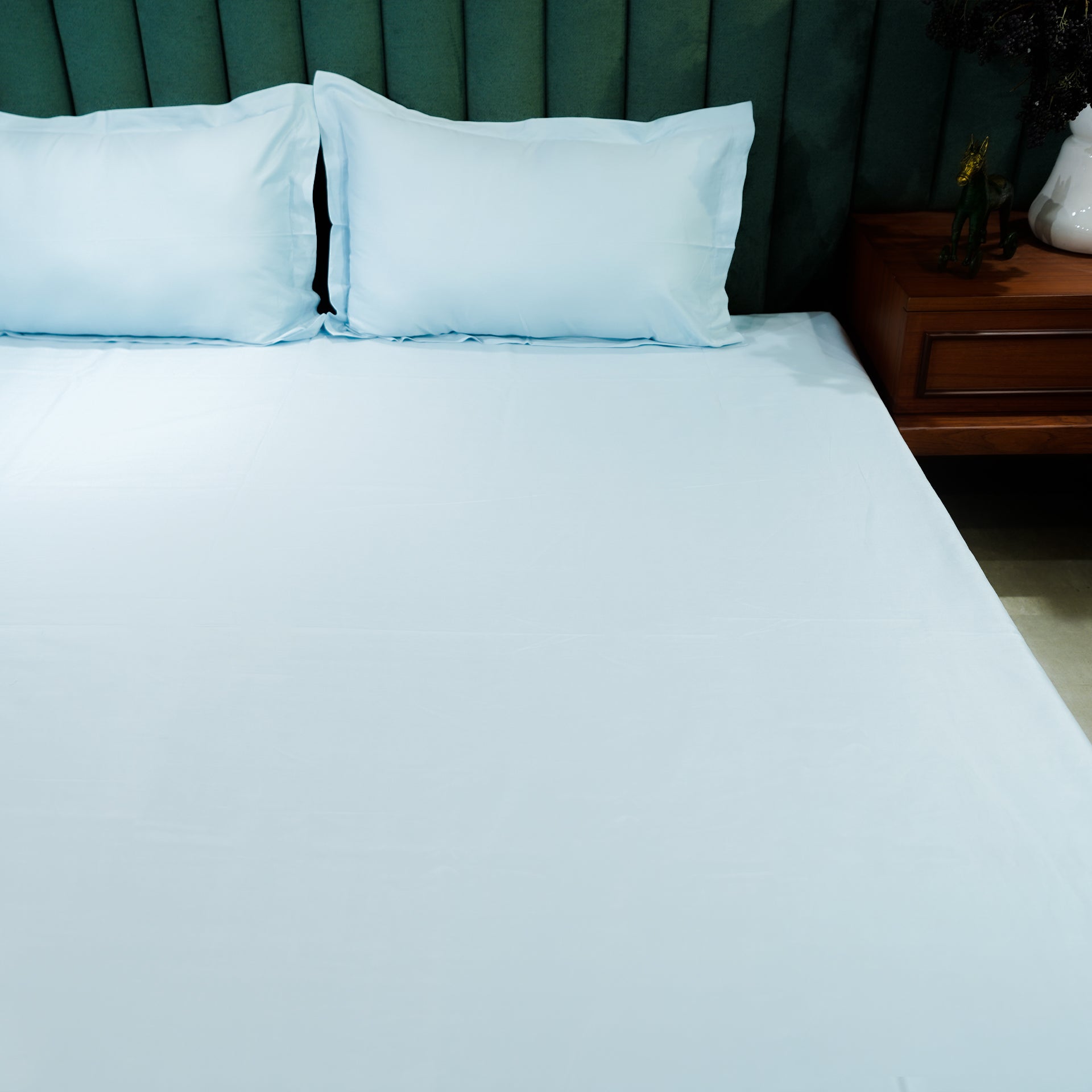 Baby Blue Breeze Bedsheet with 2 Pillow Covers at Kamakhyaa by Aetherea. This item is 100% Cotton, 300 TC, 400 TC, 500 TC, Baby Blue, Bedsheets, Home, King, Plain, Plain Bedsheets, Queen, Solid