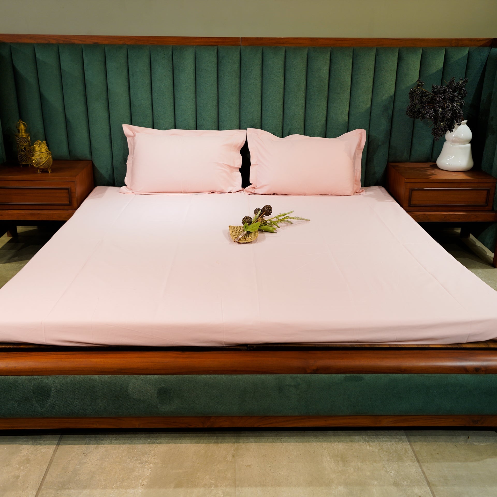 Baby Pink Serenity Bedsheet with 2 Pillow Covers at Kamakhyaa by Aetherea. This item is 100% Cotton, 300 TC, 400 TC, 500 TC, Baby Pink, Bedsheets, Home, King, Plain, Plain Bedsheets, Queen, Solid