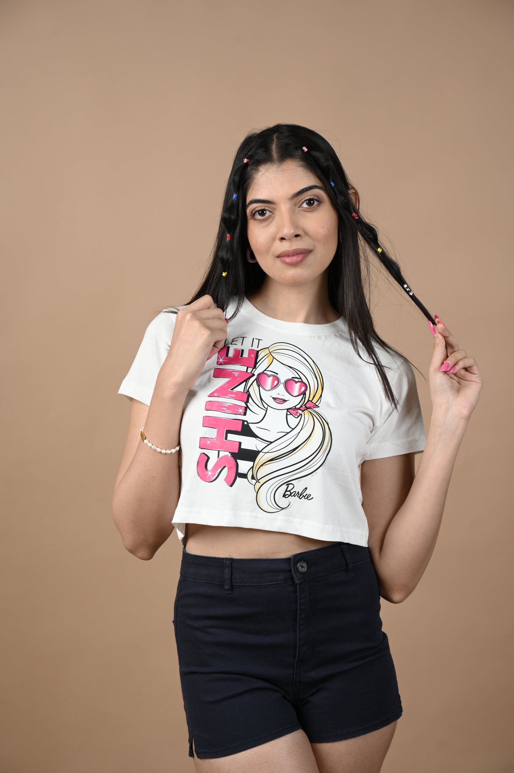 Barbie Shine 100% Cotton Crop White T-shirt at Kamakhyaa by Unfussy. This item is 100% cotton, Casual Wear, Crop Tops, Organic, Oversized Fit, Printed, T-Shirts, Unfussy, Unisex, White, Womenswear