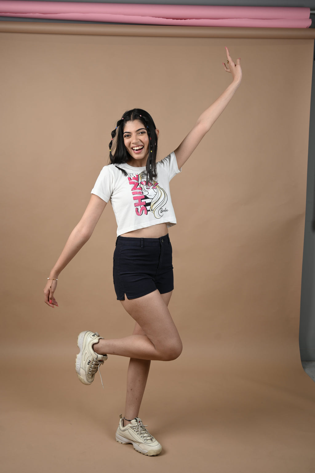 Barbie Shine 100% Cotton Crop White T-shirt at Kamakhyaa by Unfussy. This item is 100% cotton, Casual Wear, Crop Tops, Organic, Oversized Fit, Printed, T-Shirts, Unfussy, Unisex, White, Womenswear