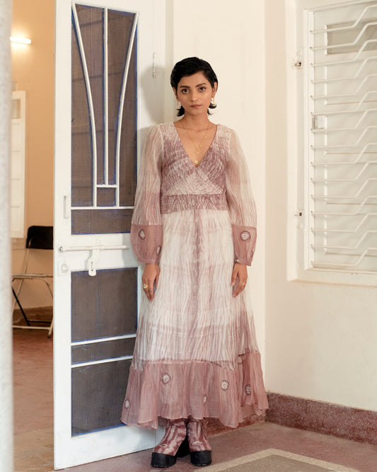 Beach Dusk at Kamakhyaa by The Loom Art. This item is Casual Wear, Chanderi Organza Silk, Embroidered, For Daughter, July Sale, July Sale 2023, Lucid Dreams, Luicid Dream, Maxi Dresses, Organic, Pink, Womenswear