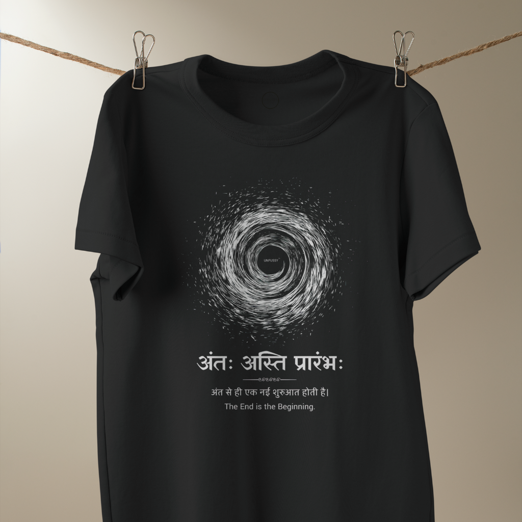 Beginning 100% Cotton Oversized Black T-shirt at Kamakhyaa by Unfussy. This item is 100% cotton, Black, Casual Wear, Organic, Oversized Fit, Printed, T-Shirts, Unfussy, Unisex, Womenswear