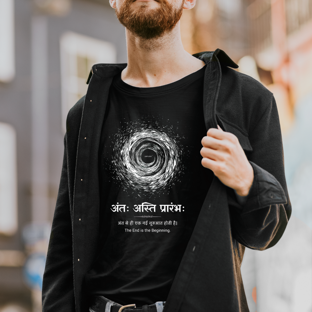 Beginning 100% Cotton Oversized Black T-shirt at Kamakhyaa by Unfussy. This item is 100% cotton, Black, Casual Wear, Organic, Oversized Fit, Printed, T-Shirts, Unfussy, Unisex, Womenswear