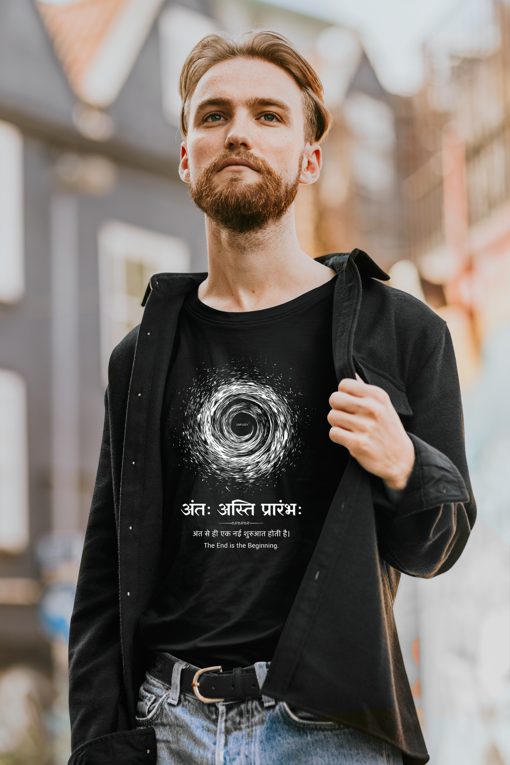 Beginning 100% Cotton Oversized Black T-shirt at Kamakhyaa by Unfussy. This item is 100% cotton, Black, Casual Wear, Organic, Oversized Fit, Printed, T-Shirts, Unfussy, Unisex, Womenswear