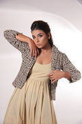 Beige Block Printed Jacket at Kamakhyaa by Keva. This item is Beige, Black, Block Prints, Cotton, Jackets, Natural, Relaxed Fit, Resort Wear, Womenswear, Zima