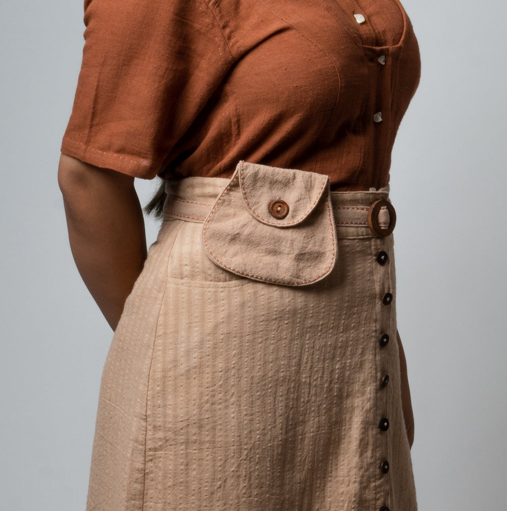 Beige/Charcoal Grey/White Upcycled Cotton Belt Bag at Kamakhyaa by Lafaani. This item is Add Ons, Bags, Belt Bags, Casual Wear, Free Size, Less than $50, Multicolor, Natural, Products less than $25, Solids, Upcycled, Upcycled Cotton