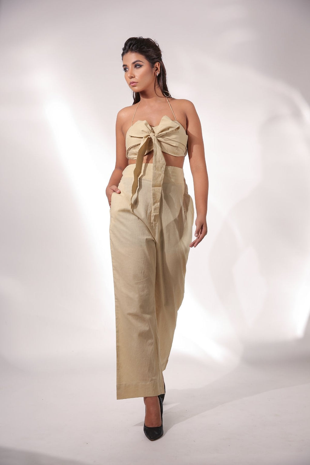 Beige Co-ord Set at Kamakhyaa by Keva. This item is Beige, Black, Block Prints, Co-ord Sets, Cotton, Natural, Relaxed Fit, Resort Wear, Travel, Travel Co-ords, Vacation, Womenswear, Zima