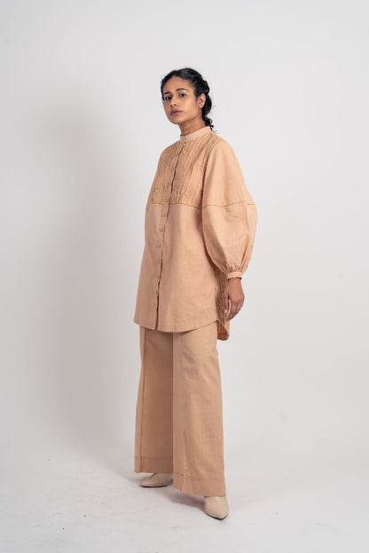 Beige Cotton Midi Dress at Kamakhyaa by Ahmev. This item is Brown, Casual Wear, Fall, Handloom Cotton, July Sale, July Sale 2023, Mini Dresses, Natural, Relaxed Fit, Shirt Dresses, Shirts, Solids, Womenswear