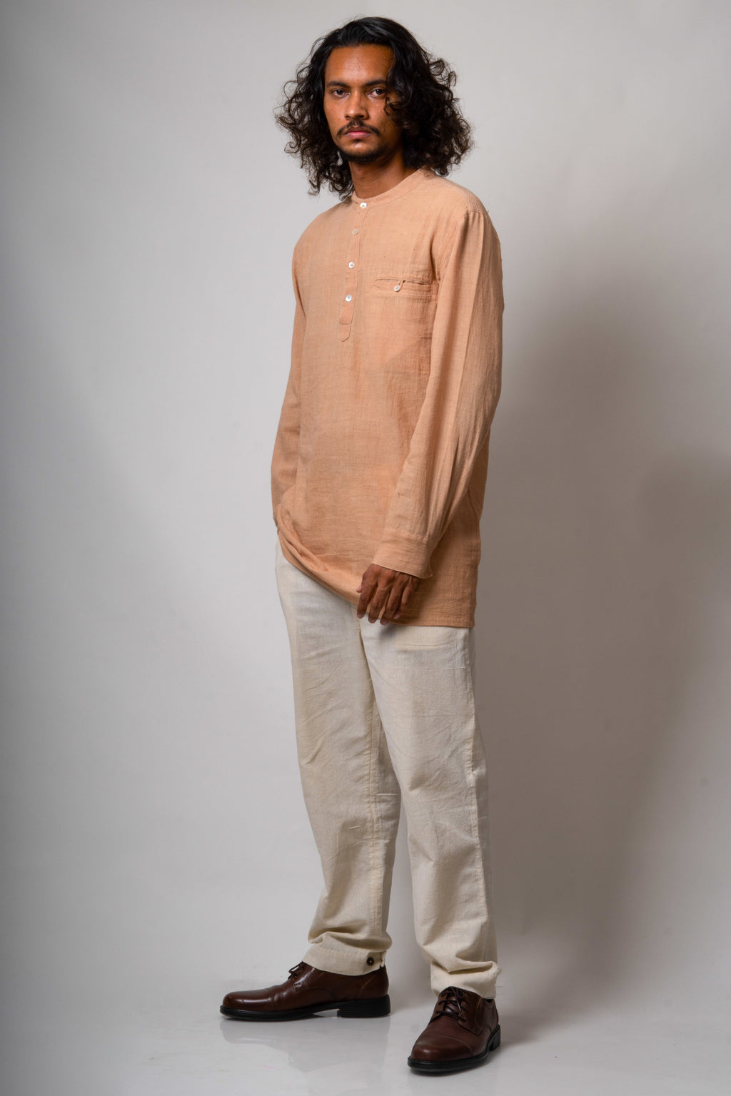 Beige Cotton Shirt at Kamakhyaa by Lafaani. This item is Brown, Casual Wear, Cotton, Fall, For Him, Menswear, Natural, Regular Fit, Shirts, Solids, Tops