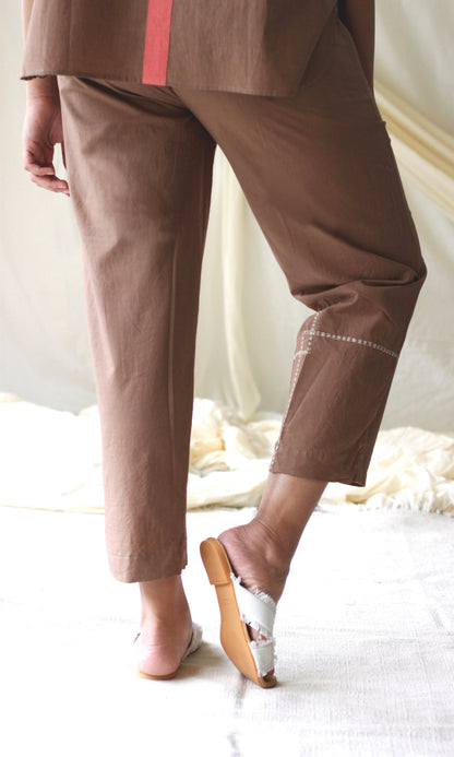 Beige Embroidered Straight Pants at Kamakhyaa by Chambray & Co.. This item is Beige, Casual Wear, Cotton, Natural, Pants, Regular Fit, Solids, Womenswear