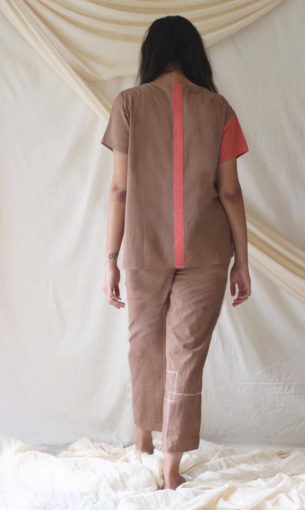 Beige Embroidered Straight Pants at Kamakhyaa by Chambray & Co.. This item is Beige, Casual Wear, Cotton, Natural, Pants, Regular Fit, Solids, Womenswear