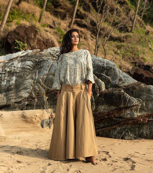 Beige Flared Skirt at Kamakhyaa by Khara Kapas. This item is Beige, Cotton, Fitted At Waist, Maxi Skirts, Natural, Oh Carol, Regular Fit, Resort Wear, Skirts, Solids, Womenswear