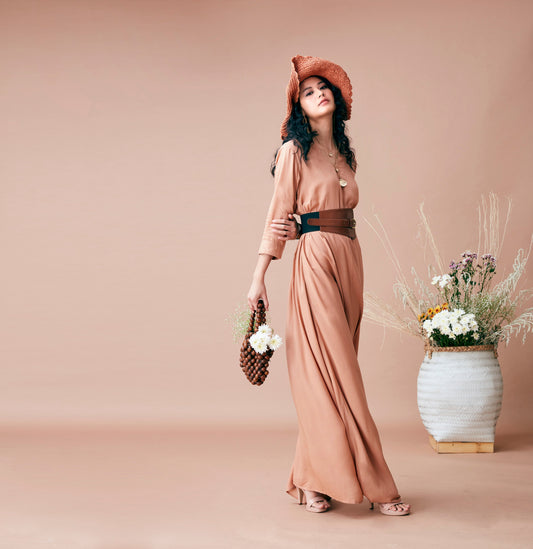 Beige Maxi Dress at Kamakhyaa by Dan Ba. This item is Beige, Cotton, July Sale, July Sale 2023, Maxi Dresses, Natural, Relaxed Fit, Resort Wear, Solids, Womenswear