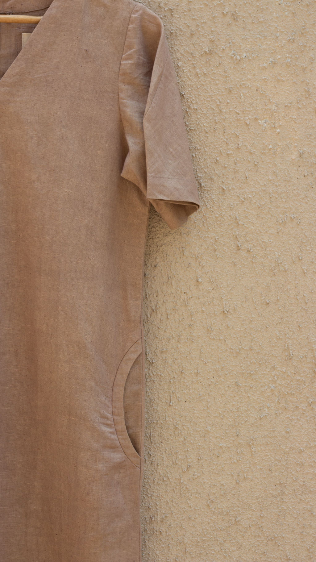 Beige Midi Dress at Kamakhyaa by Anushé Pirani. This item is Beige, Casual Wear, Cotton, Cotton Hemp, Handwoven, Hemp, Midi Dresses, Regular Fit, Shibumi Collection, Solids, Womenswear
