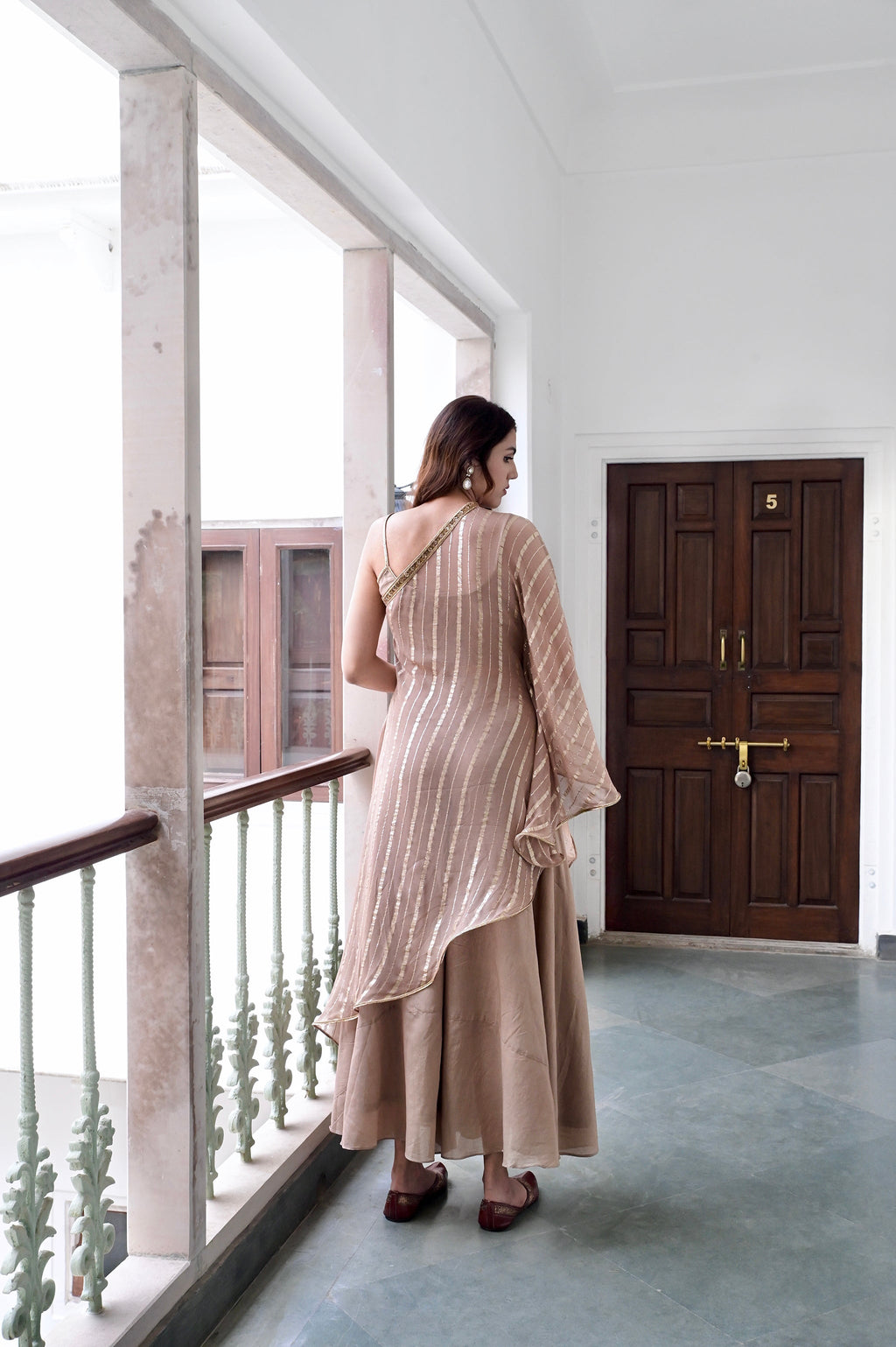 Beige One Shoulder Co-ord Set at Kamakhyaa by Taro. This item is Beige, Chaandi, Co-ord Sets, Cotton, Cotton Lurex, Natural, One Shoulder, Partywear Co-ords, Regular Fit, Solids, Womenswear