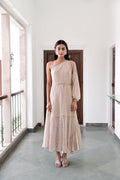 Beige One Shoulder Dress at Kamakhyaa by Taro. This item is Beige, Chaandi, Cotton, Cotton Lurex, Natural, One Shoulder Dresses, Regular Fit, Solids, Womenswear