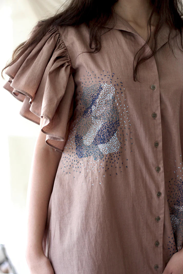 Beige Ruffled Complete Set at Kamakhyaa by Chambray & Co.. This item is Beige, Casual Wear, Co-ord Sets, Cotton, Natural, Regular Fit, Solids, Travel, Travel Co-ords, Womenswear