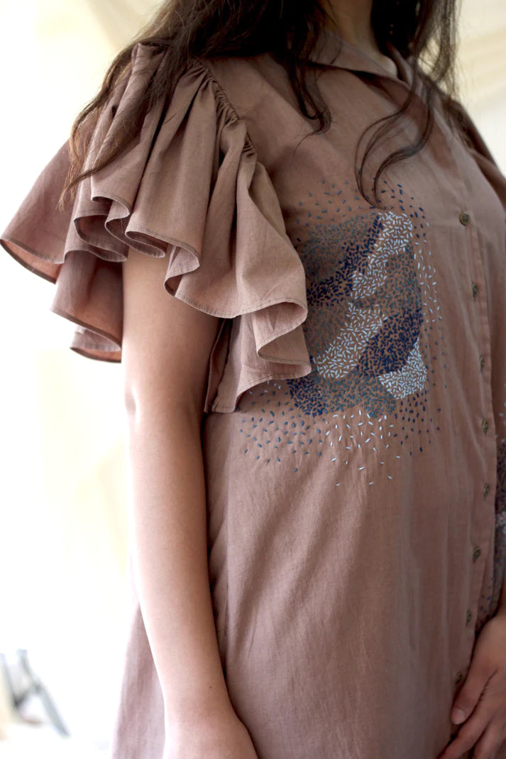 Beige Ruffled Complete Set at Kamakhyaa by Chambray & Co.. This item is Beige, Casual Wear, Co-ord Sets, Cotton, Natural, Regular Fit, Solids, Travel, Travel Co-ords, Womenswear