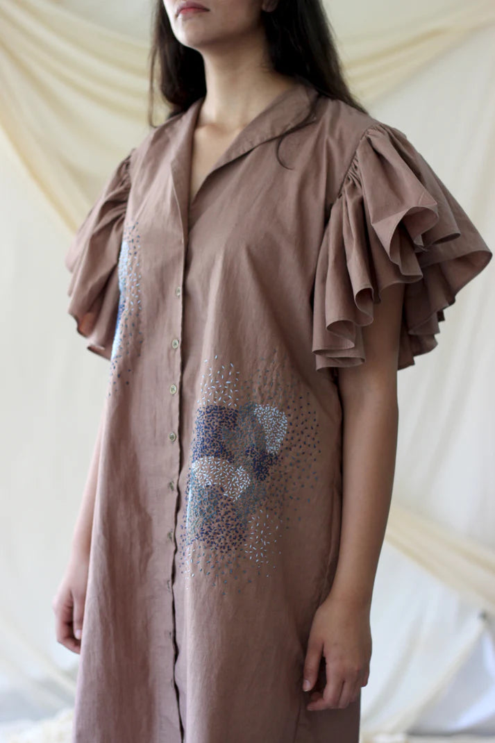 Beige Ruffled Complete Set at Kamakhyaa by Chambray & Co.. This item is Beige, Casual Wear, Co-ord Sets, Cotton, Natural, Regular Fit, Solids, Travel, Travel Co-ords, Womenswear