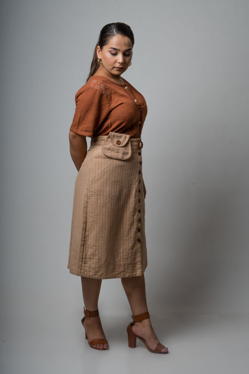 Beige Skirt at Kamakhyaa by Lafaani. This item is Brown, Casual Wear, Cotton, Fall, For Siblings, Mini Skirts, Natural, Regular Fit, Skirts, Solids, Womenswear