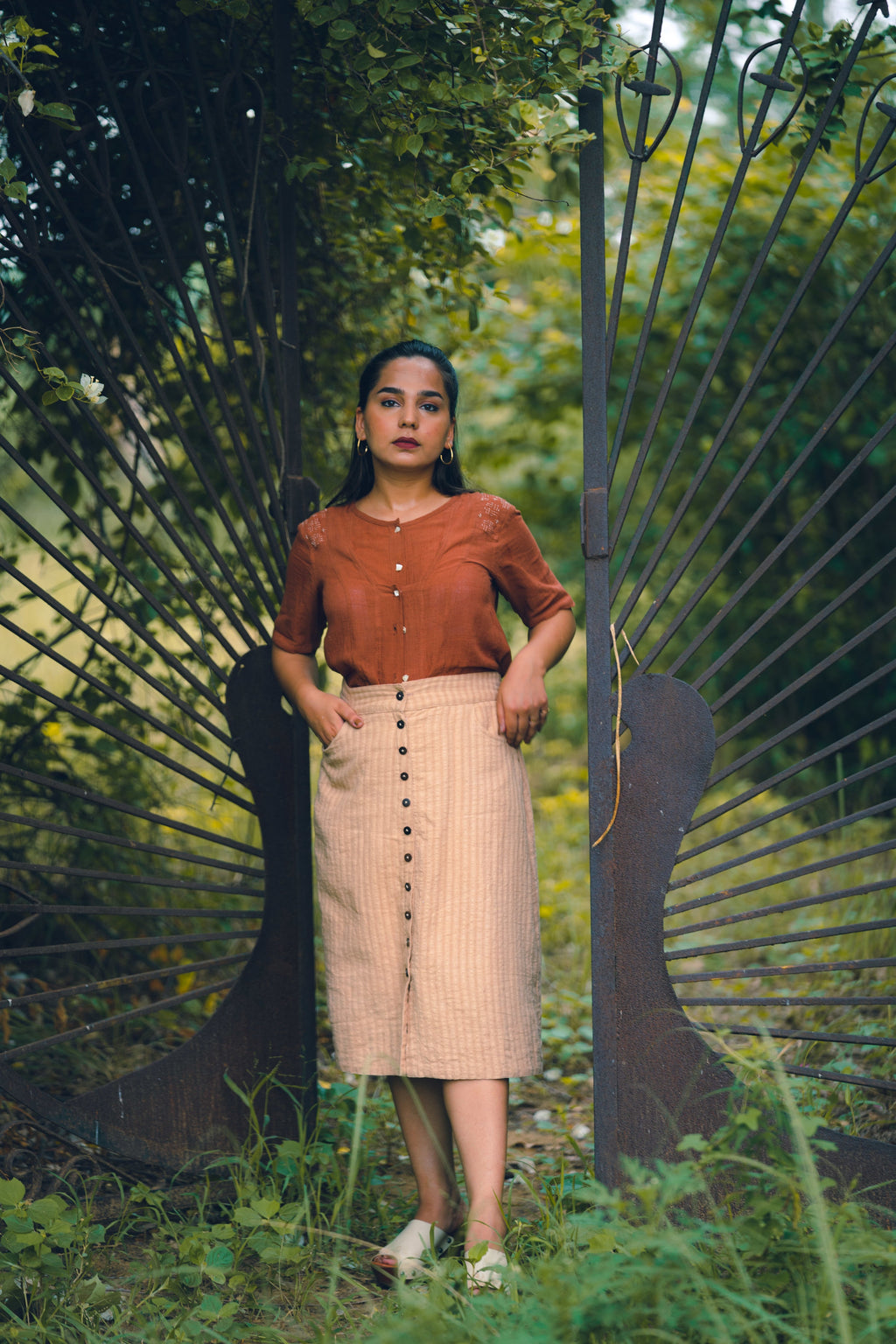 Beige Skirt at Kamakhyaa by Lafaani. This item is Brown, Casual Wear, Cotton, Fall, For Siblings, Mini Skirts, Natural, Regular Fit, Skirts, Solids, Womenswear